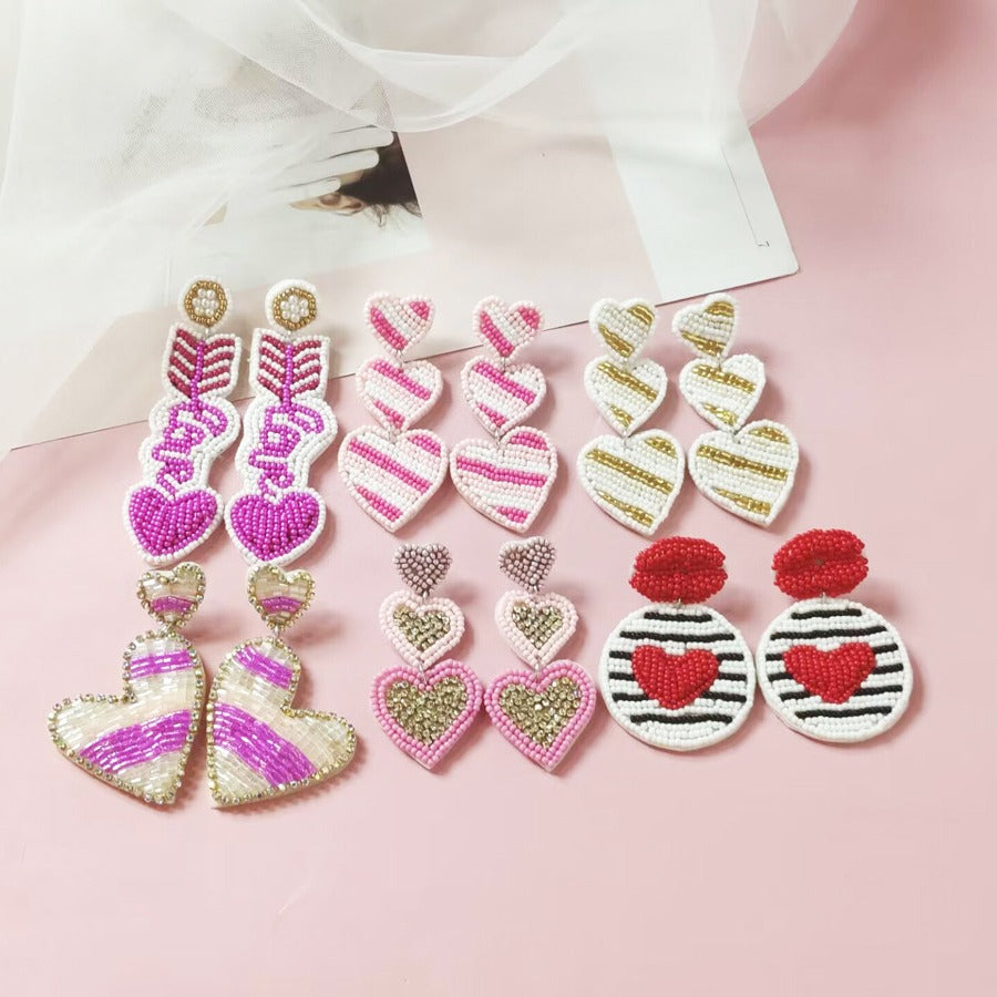 Wholesale Love Valentine's Day Fabric Diamond Handmade Rice Bead Earrings