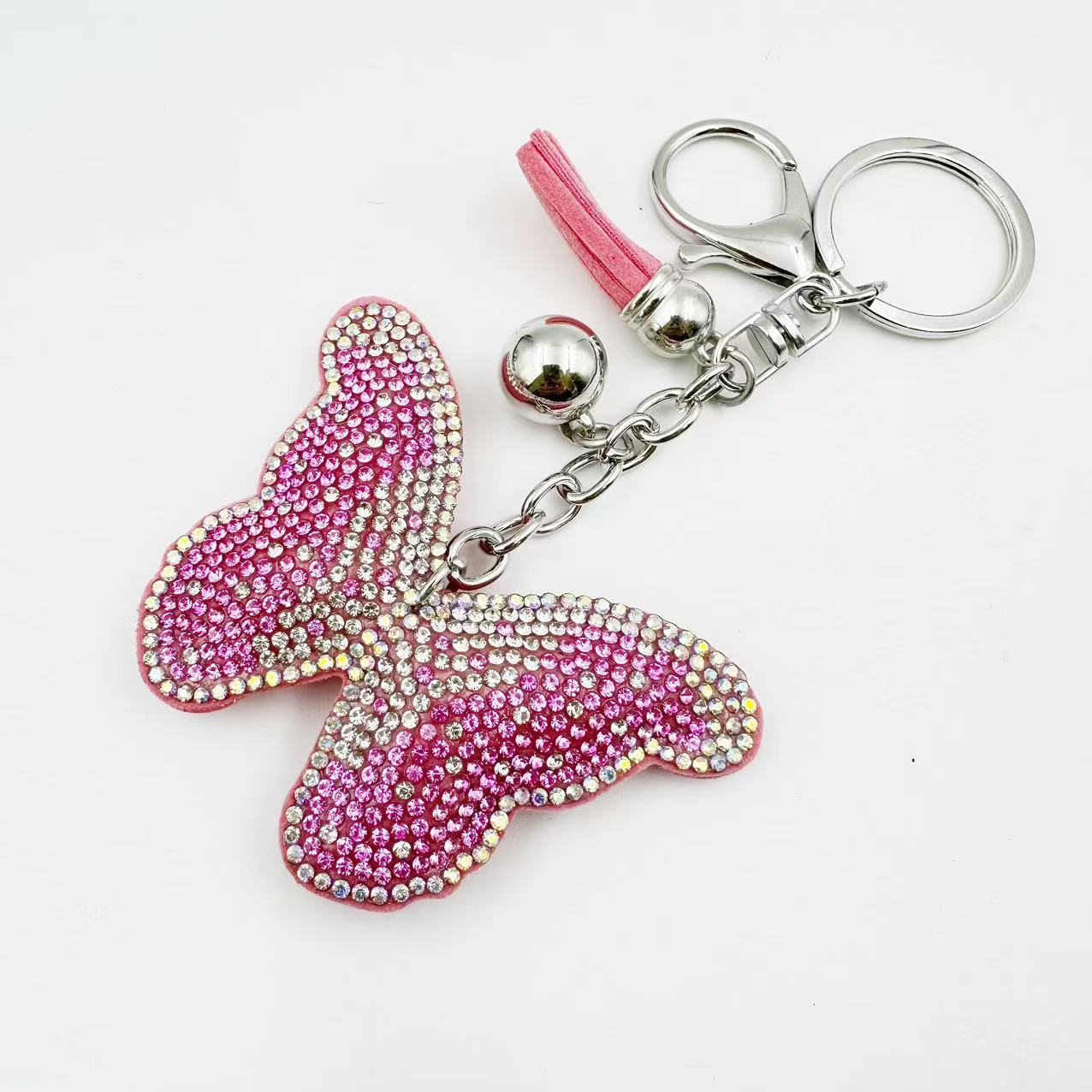 Wholesale Crystal Rhinestone Butterfly Tassel keychain