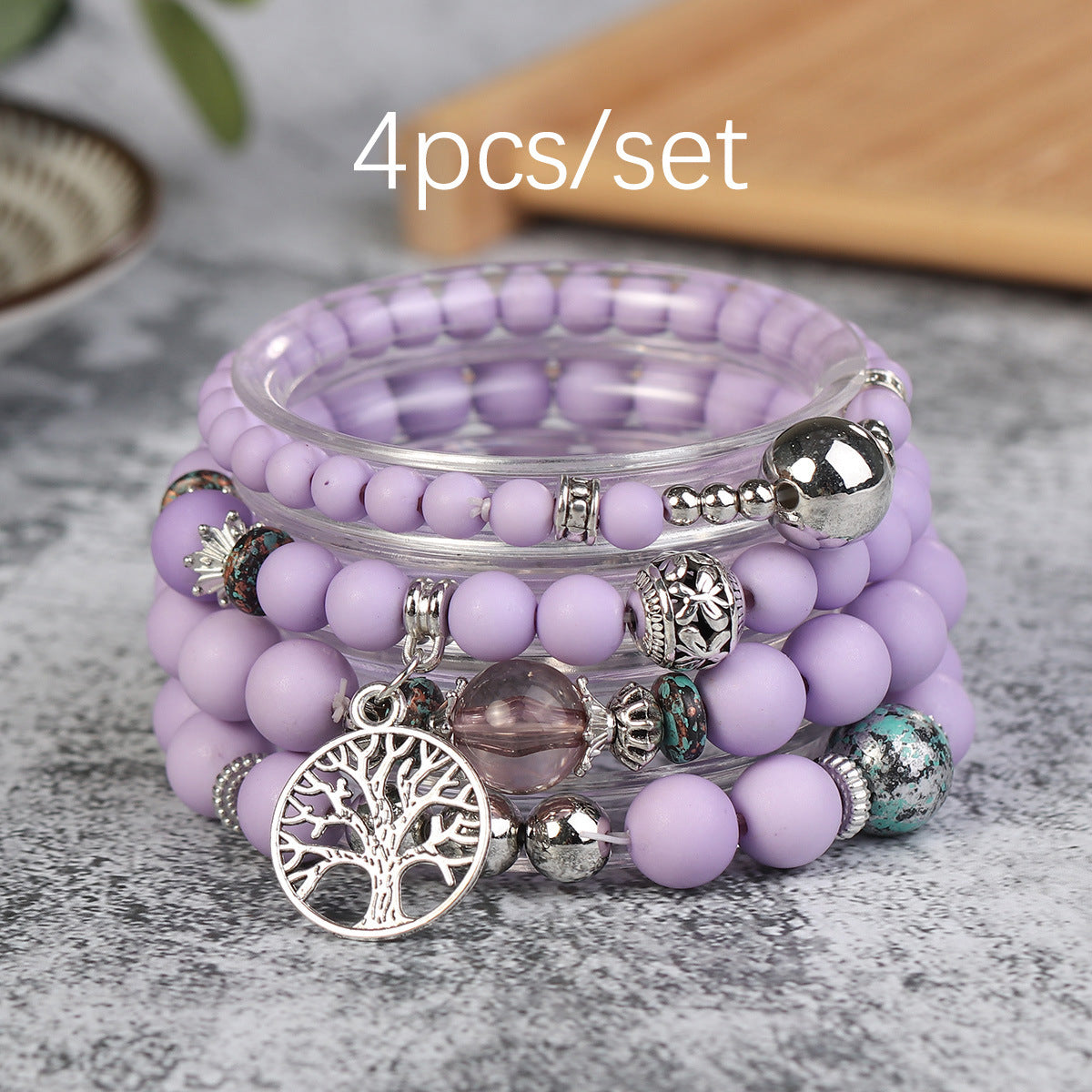 Wholesale Life Tree Demon Eye Multi Layered Pendant Glass Elastic Bracelet
