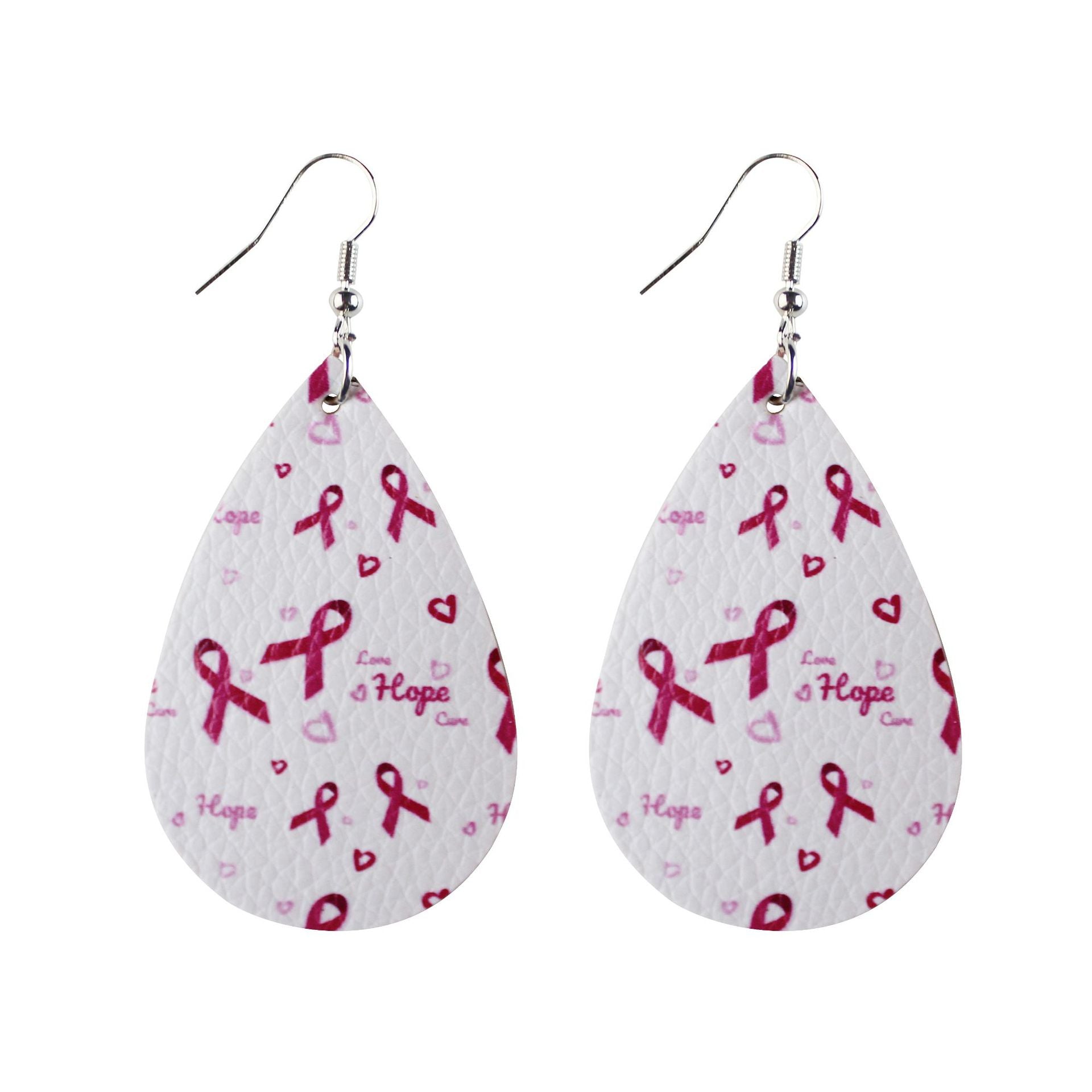 Wholesale  16 Pair Pink Ribbon Faux Leather Drop Earrings Women Breast Pendant Earrings