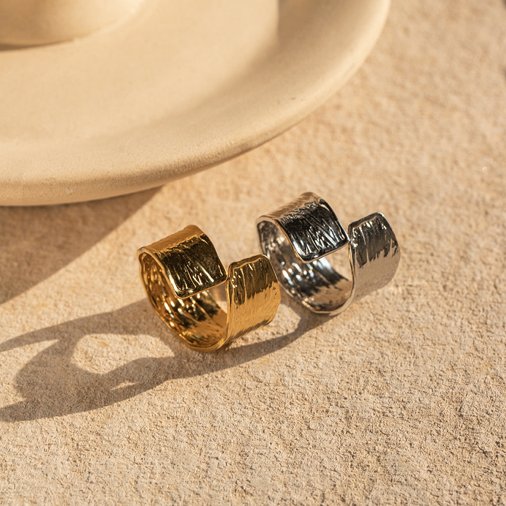 Wholesale Stainless Steel 18K Gold Plated Wrinkle Adjustable Ring