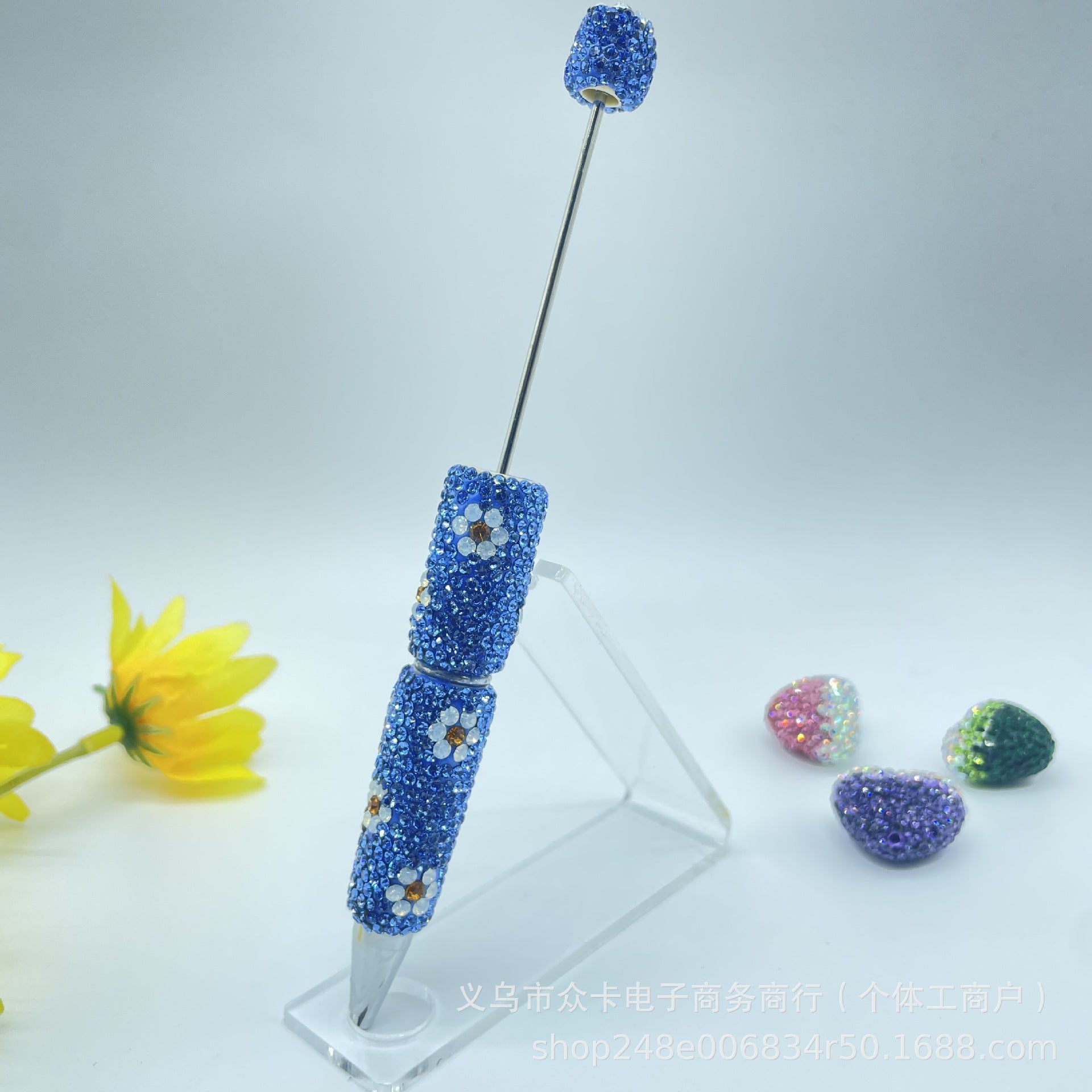 Wholesale Small  Rotating  Diamond-Encrusted  Ballpoint DIY  Fancy Beadable Pens