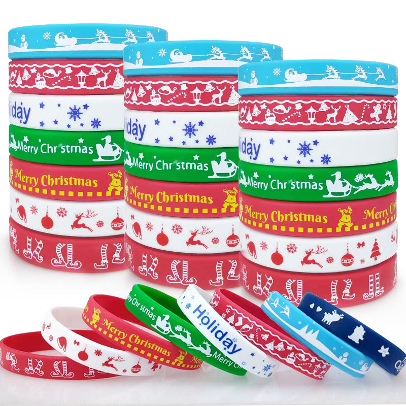 Wholesale  20pcs/pack Cartoon pattern Christmas rubber silicone bracelet
