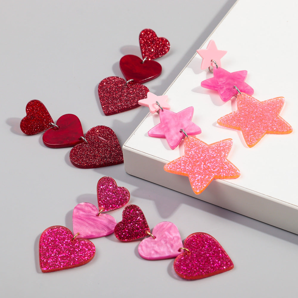 Wholesale  Peach Heart Love Glitter And Acrylic Color Earrings