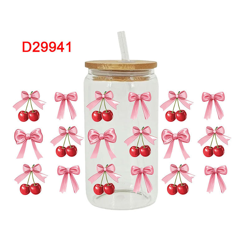 Wholesale Pink Cherry Heart 16oz Cup UV DTF Wraps