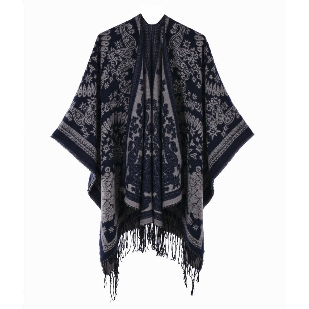 Wholesale Retro Ethnic Style Shawl with Split Open Cape Scarf