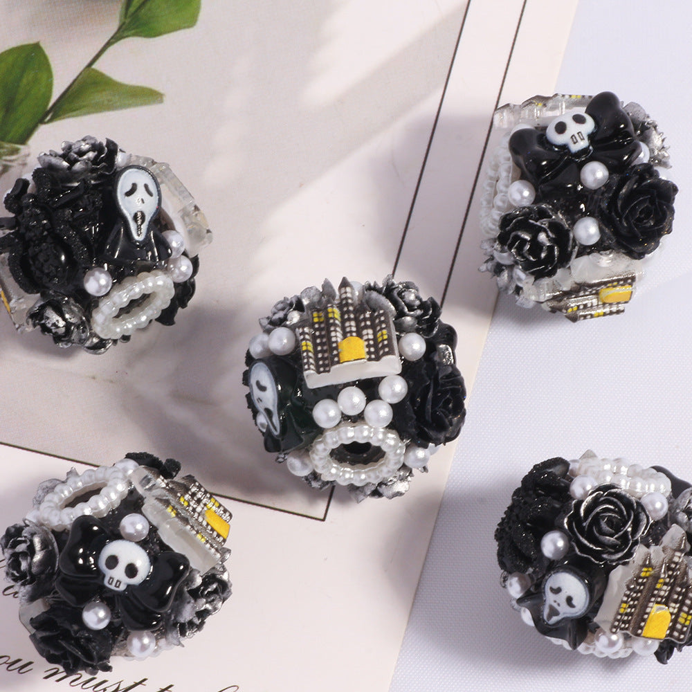 Wholesale 5PCS/Pack Halloween Skull Devil Cartoon Straight Hole Loose Beads DIY Mobile Phone Chain Key Chain Bag Chain Jewelry Accessories