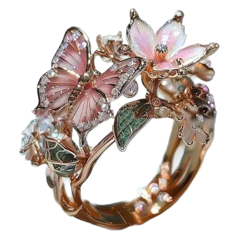 Wholesale Color Drop Oil Ring Butterfly Finger Alloy Opening Ring