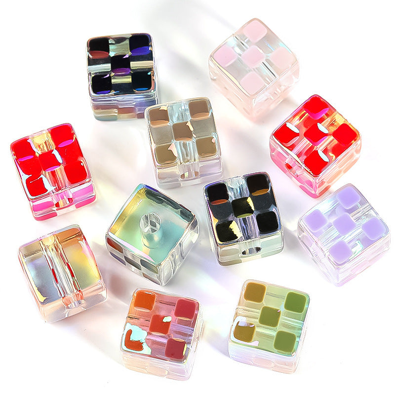 Wholesale 30PCS/PACK 14mm Checkerboard Square Through Hole Acrylic Beads