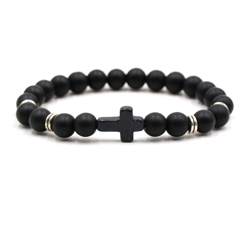 Wholesale Fashion Natural Stone Black Cross Elastic Bracelet Unisex Jewelry Accessory Gift