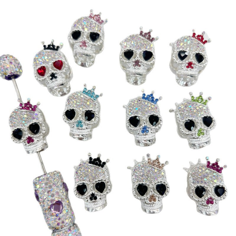 Wholesale 20pcs Heavy-Duty  Alloy Crown Ghost Skull Four-Hole Loose 3D  Crystal Beads