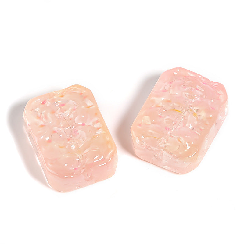 Wholesale 100pcs Glass Double Sided Flower Sign Imitation Jade Square Sign Through Hole Beads DIY