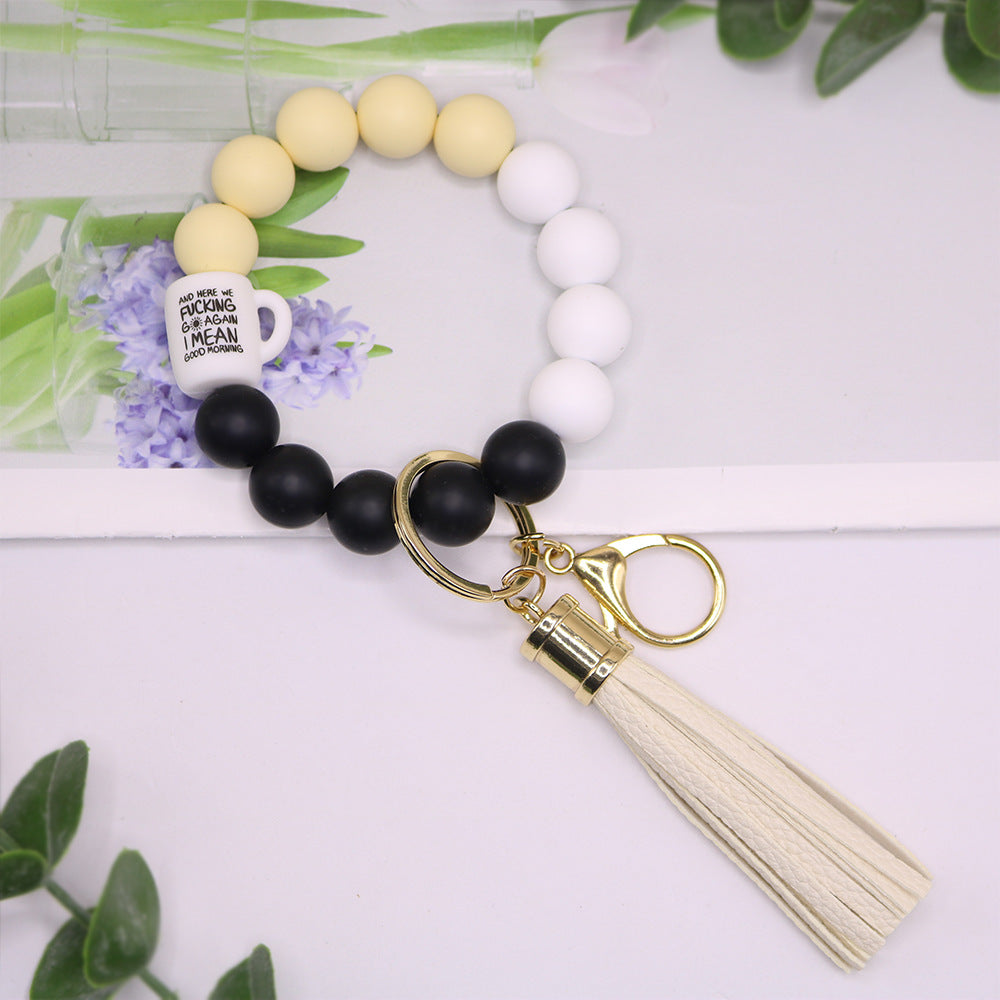 Wholesale MoM Coffee Cup Silicone Beaded Wrist Keychain