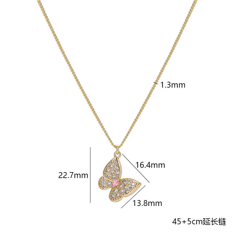 Wholesale Micropaved Zirconia Butterfly Necklace Collarbone Chain