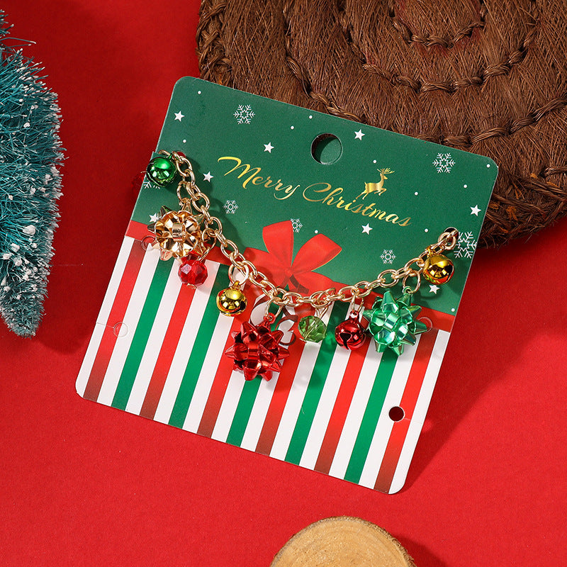 Wholesale Stylish Christmas Santa Bell Rope Bracelet For Women Adjustable Red Green Handmade Alloy Fashion Accessory