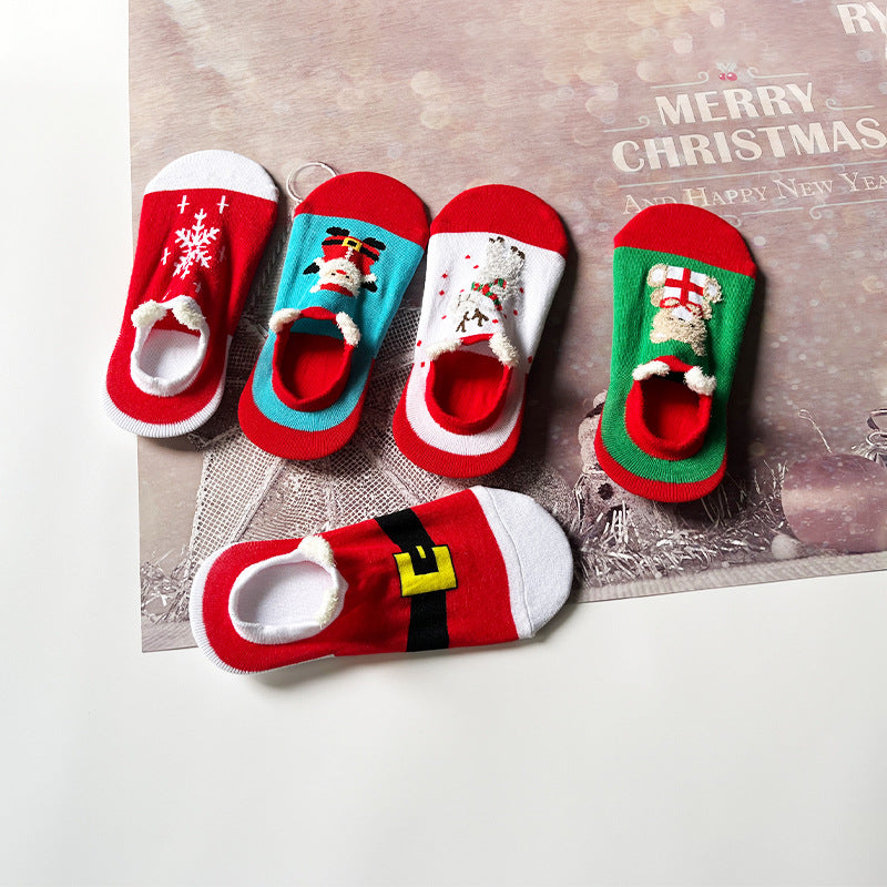 Wholesale Autumn and Winter New Christmas Christmas Stockings Cartoon Version Anti-slip Cute Red Socks