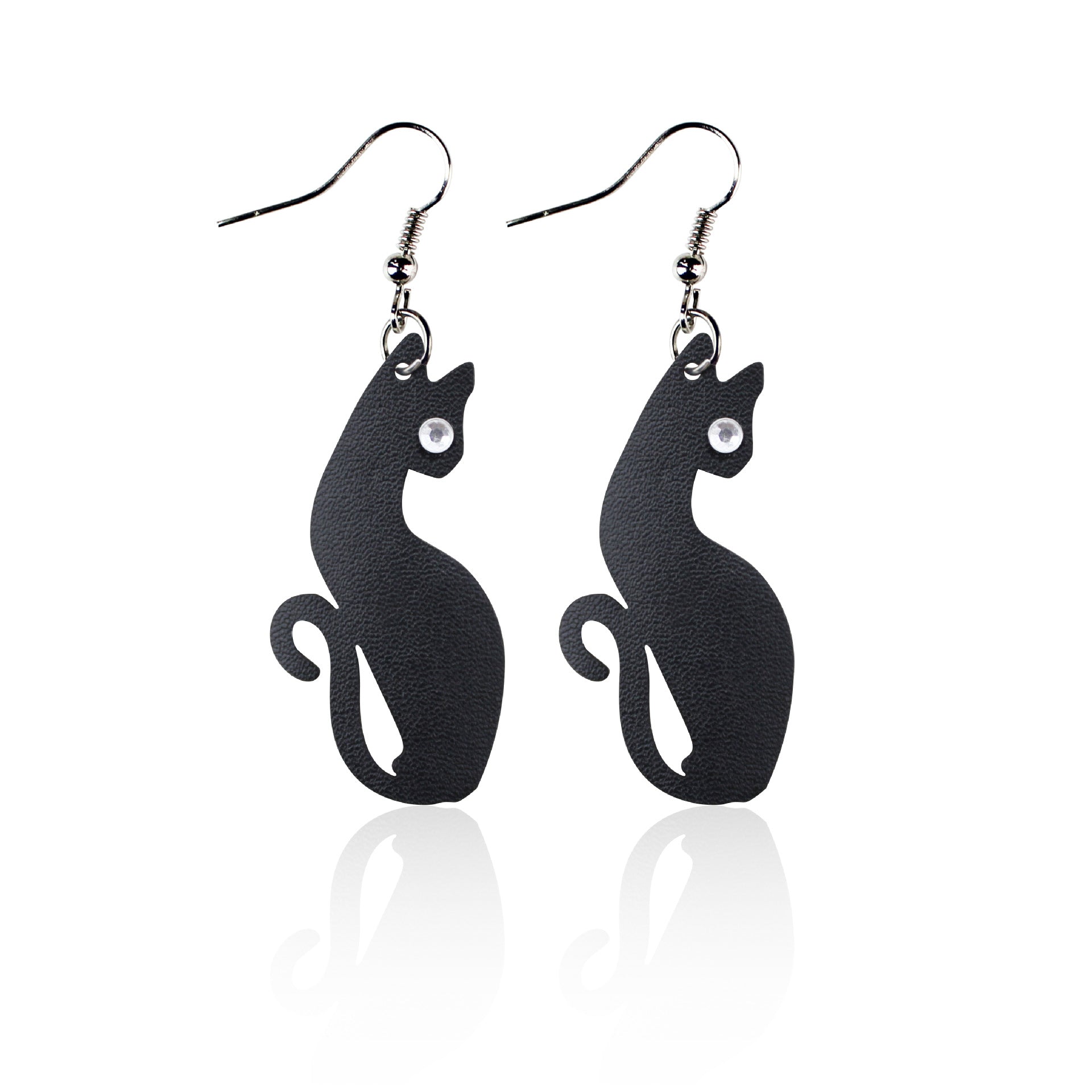 Wholesale Black Cat Skull Bat Leather Earrings