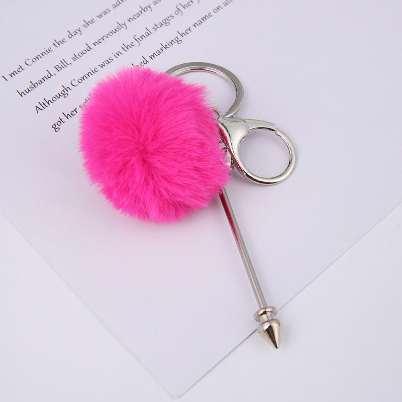 Wholesale DIY wool ball rivet keychain creative cute plush pendant luggage accessories keychain
