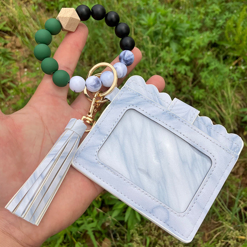 Wholesale Colorful Beads PU Leopard Snake Print Coin Purse Keychain