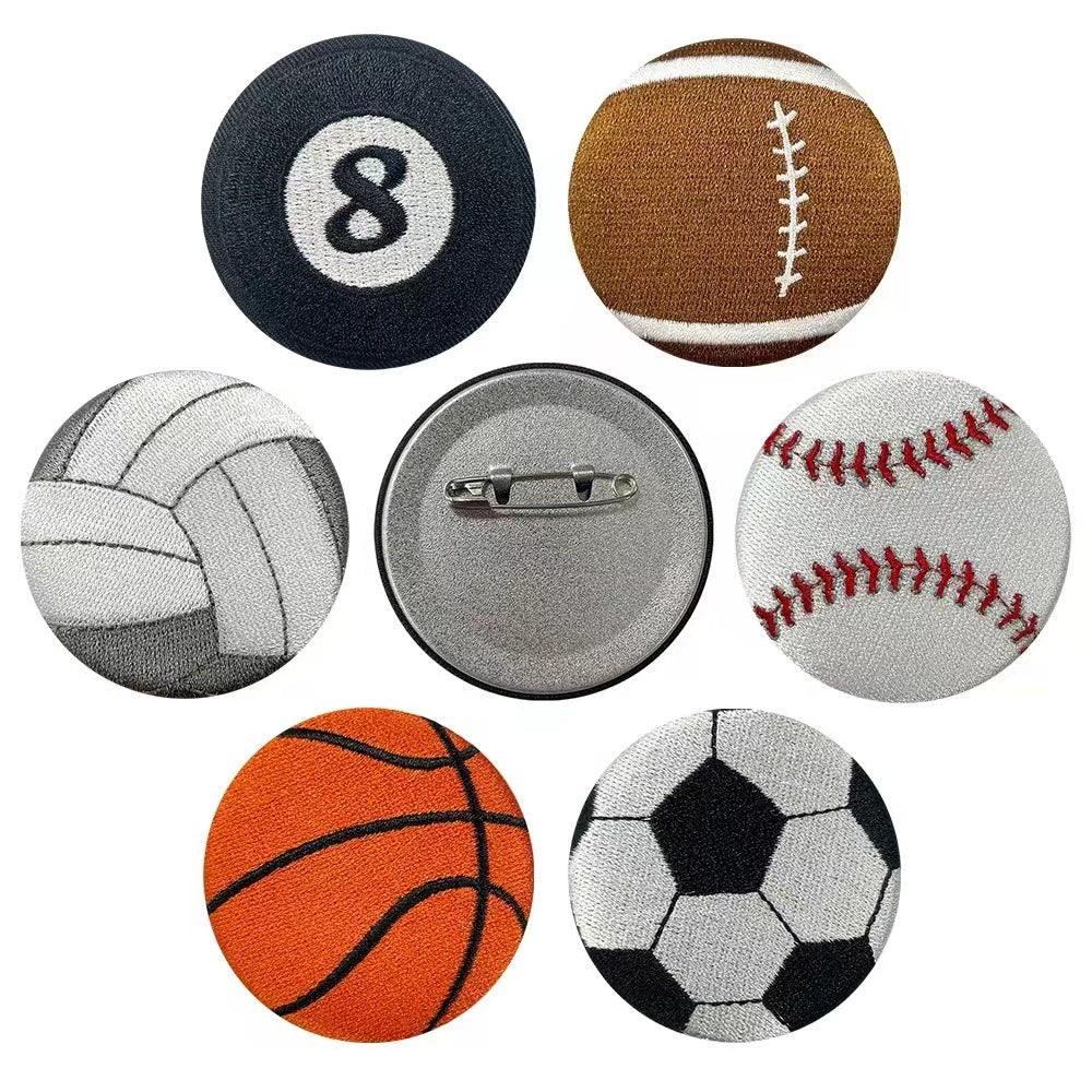 Wholesale 6 Styles Sports Ball Embroidered Tinplate Brooch Pins Fan Favorite Design For Shoes Hats Bags Jewelry Accessory