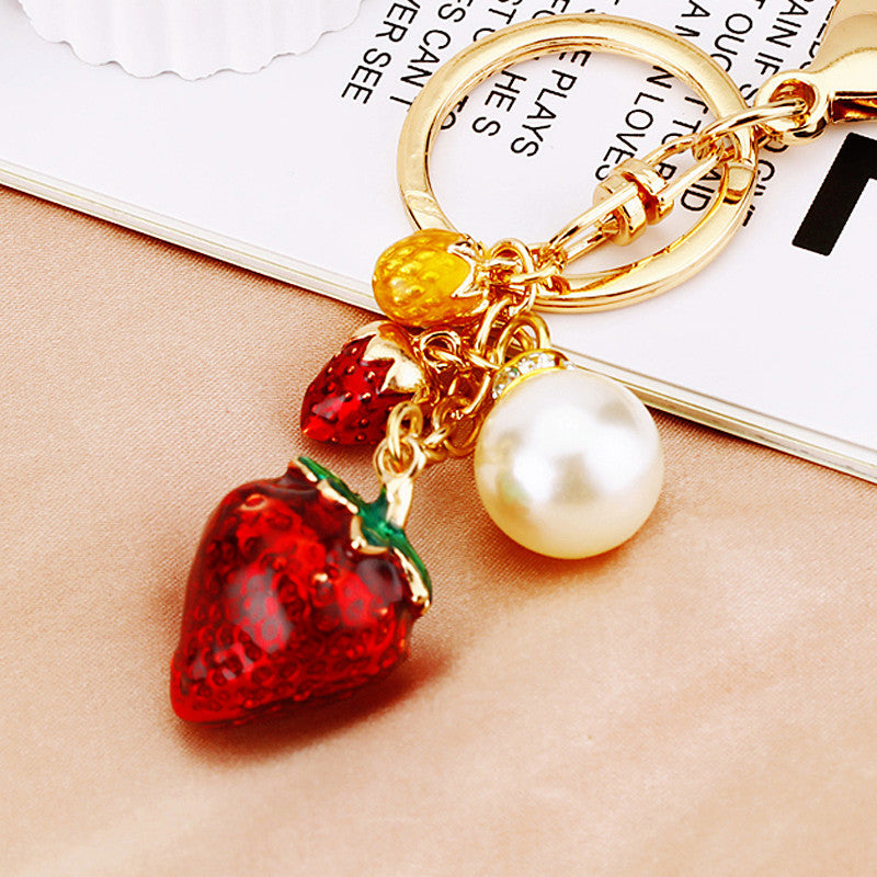 Wholesale Pink Four Leaf Clover Love Lock Keychain Rhinestone Inlaid Metal Car Key Ring Fashion Accessory Gift