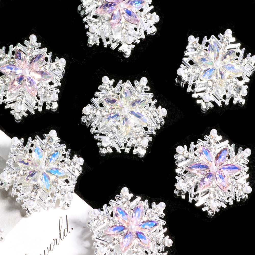 Wholesale 5pcs Christmas Alloy Double-Sided Snowflake Straight-Hole Crystal Beads