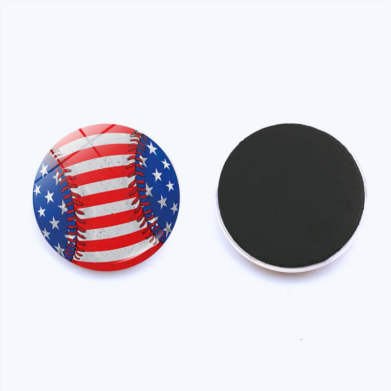 Al por mayor 25 mm Flag Bail Baseball Fridge Time Gema Gema Magnetic Glass Decorations