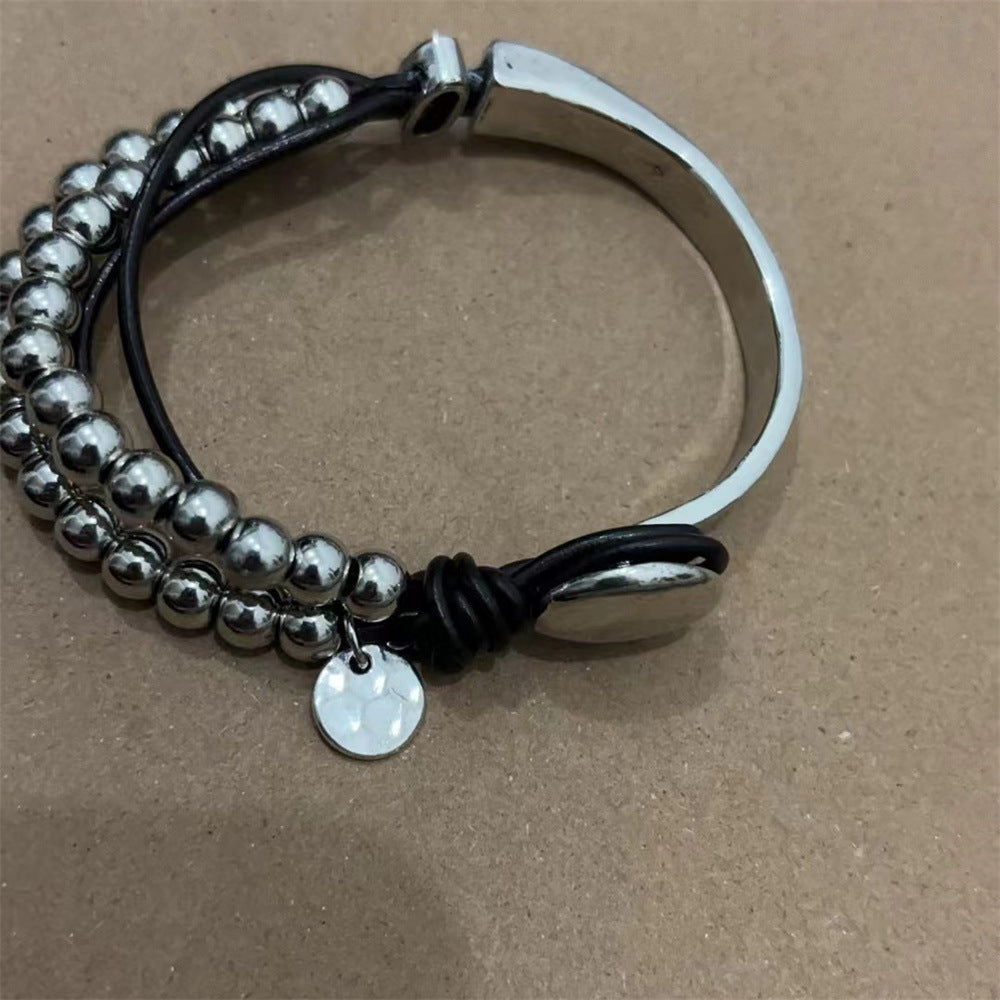 Wholesale Bohemian style double layer stitching bracelet beaded leather bracelet