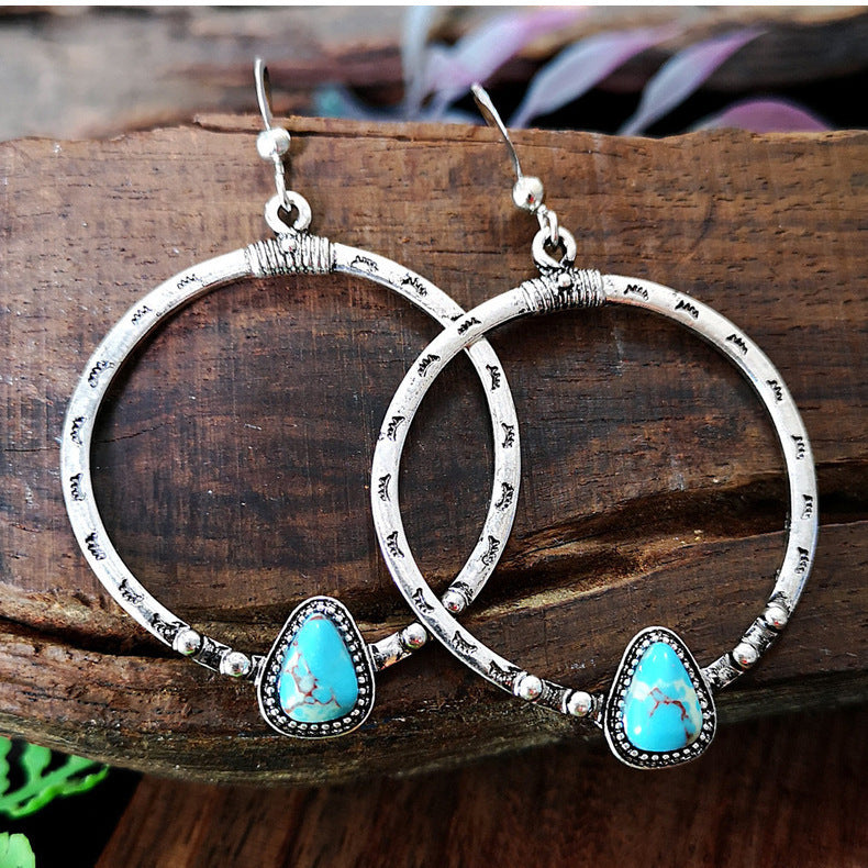 Wholesale Bohemian Turquoise Alloy Geometric Earrings