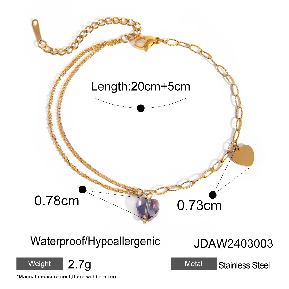 Wholesale Summer Fashion Temperament Colorful Oil Drop Butterfly 16k Gold Stainless Steel Anklet