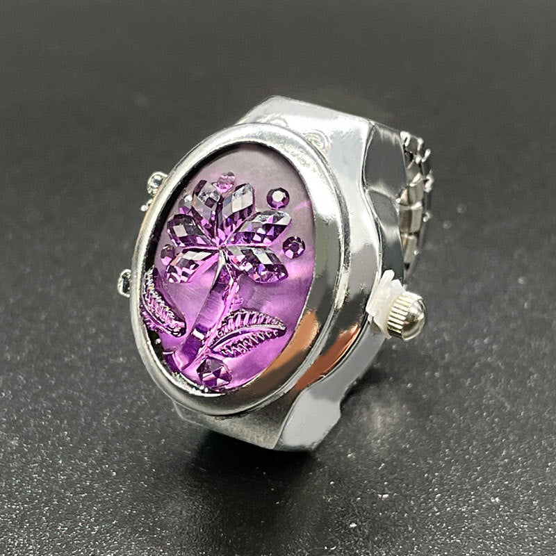 Wholesale [Ring watch] flip Gem Flower temperament personality ladies student creative ring Watch