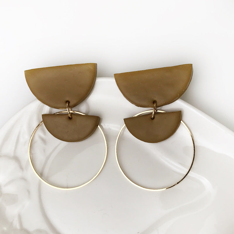 Wholesale Metal Geometric Handmade Polymer Pottery Simple Half Moon Earrings