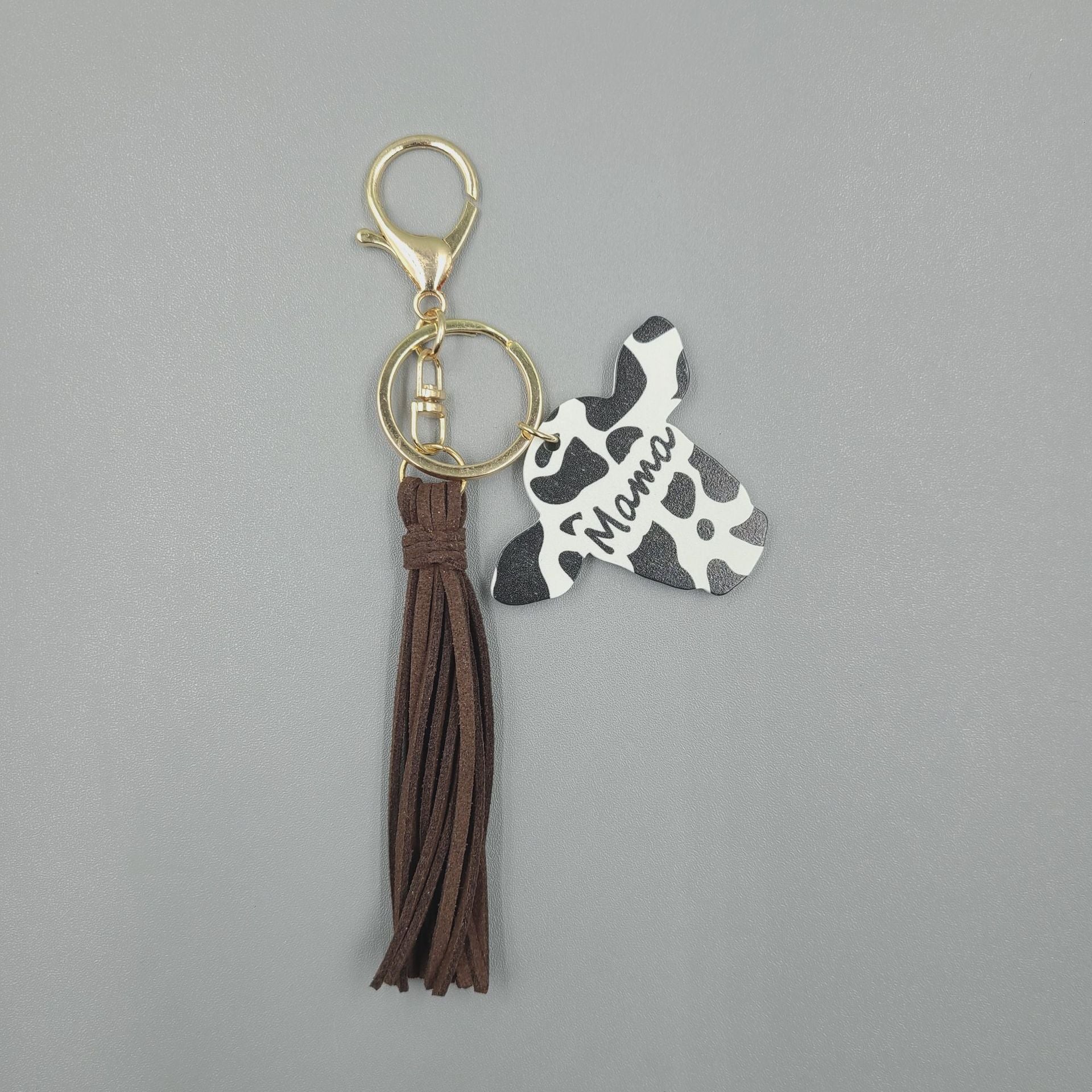 Wholesale 10PCS Western Leather Tassel Wood Bull Head Keychain