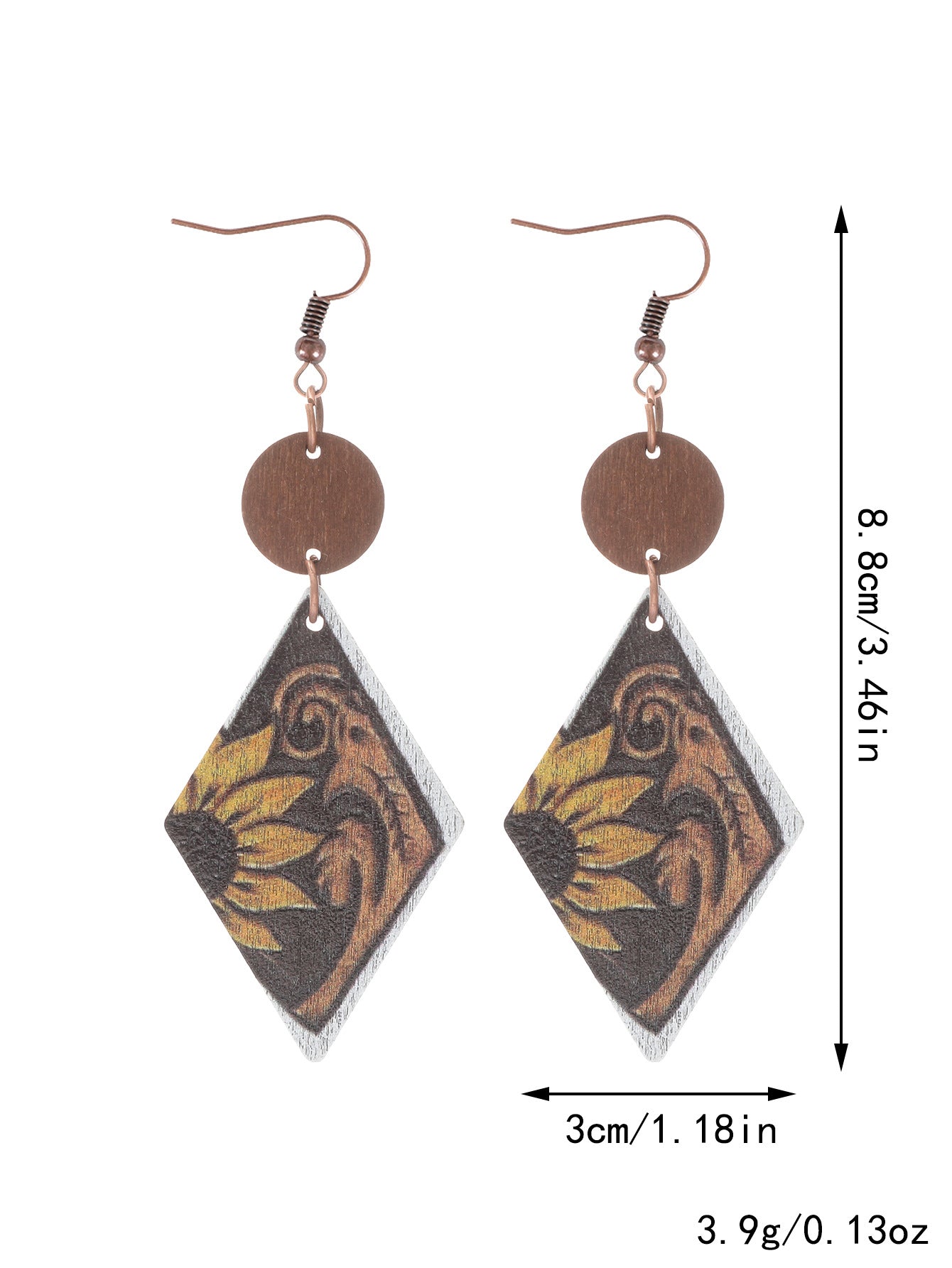 Wholesale Cross  Western Style  Cow Head Flower Pattern Wooden Earrings