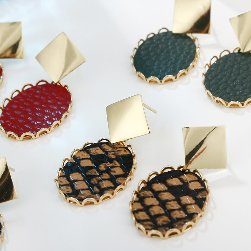 Wholesale Leopard Print Polka Dot PU Leather Earrings