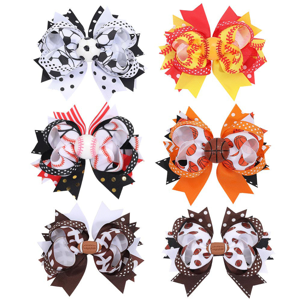 Wholesale Sports Ball Children' s Hair Multi-layer Rib Ribbon Bow Hairpin Baby Sports