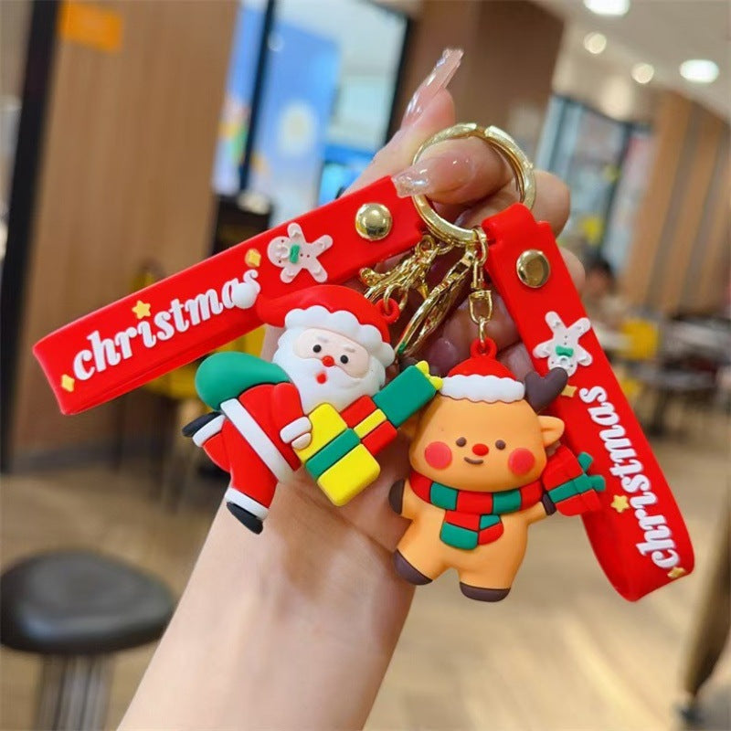 Wholesale Christmas  Cartoon PVC Keychain Decorative Bag Charm Car Key Accessory Trendy Gift For Boutique Resale