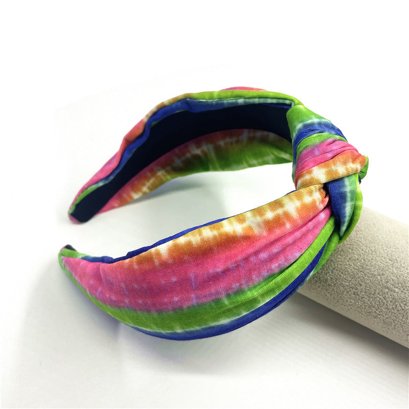Wholesale Tie-dye Knotted Retro Style Colorful Geometric Rainbow Headband All-inclusive Headband