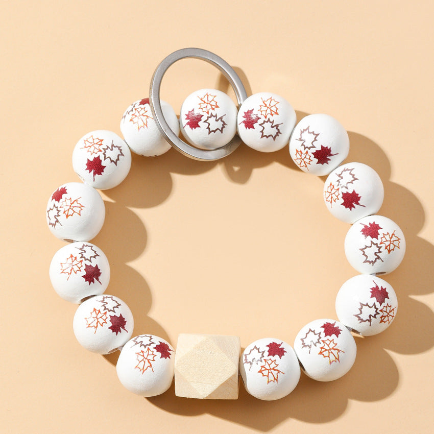 Wholesale Maple Leaf Wooden Bead Bracelet Keychain