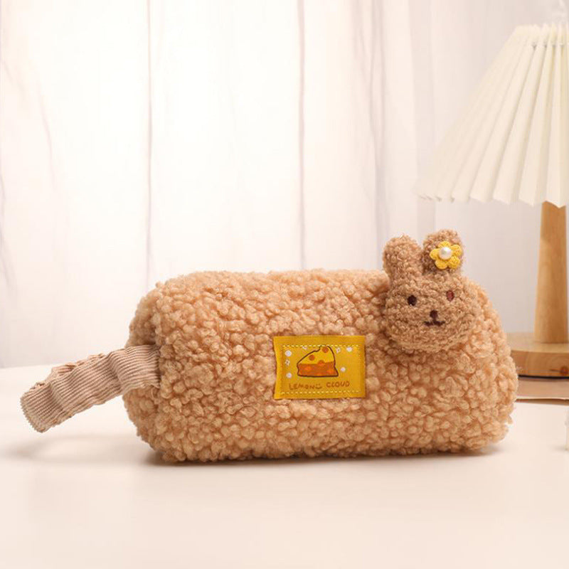 Wholesale Portable Lamb Wool Large Capacity Simple Pencil Case