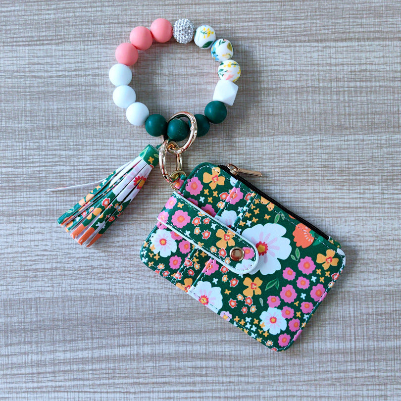 Wholesale  Bracelet Keychain Card Bag Pu Flower Wallet Keychains