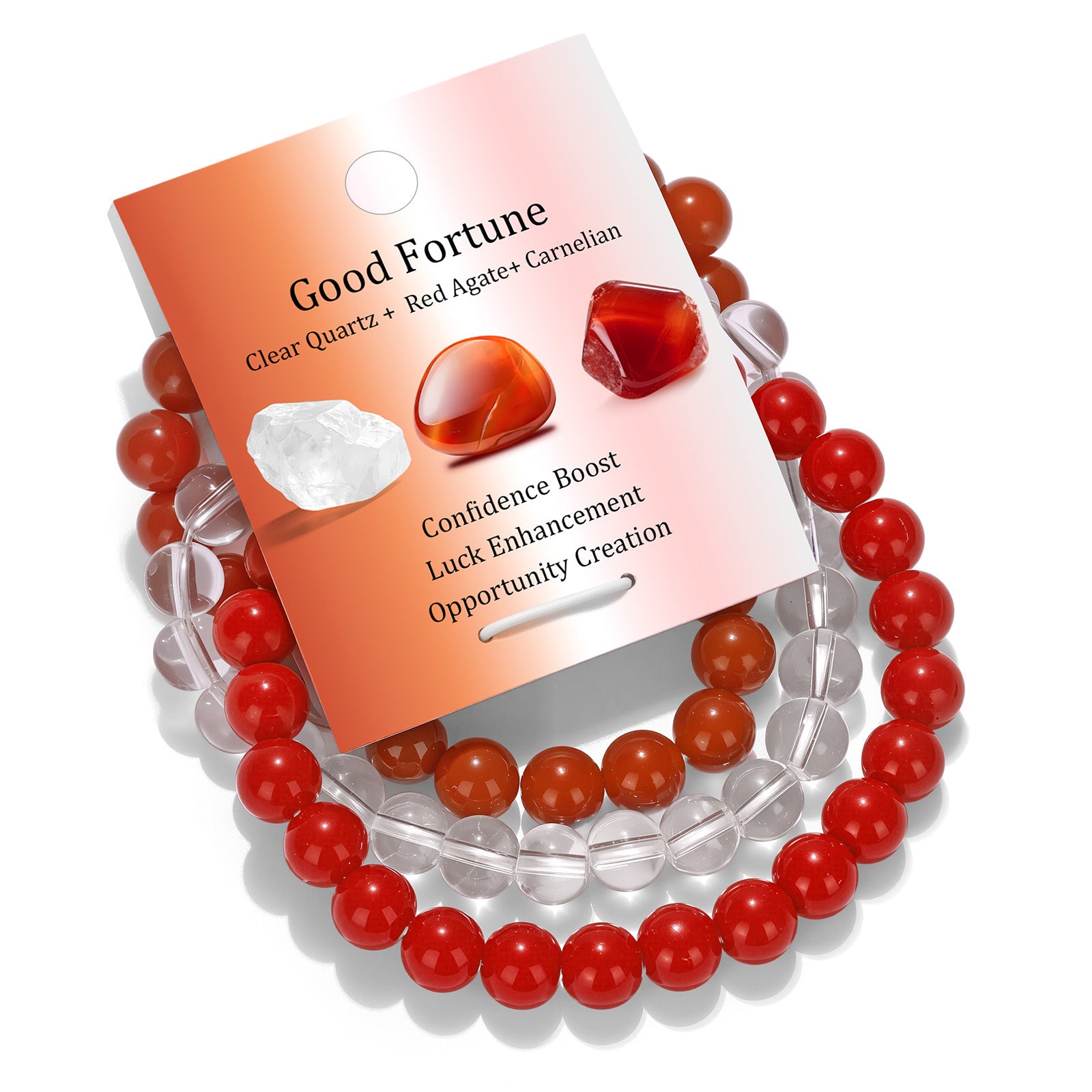 Wholesale  8mm Stone Beaded Three-Piece Red Agate Layered Bracelet Set
