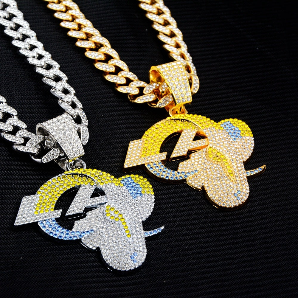Wholesale Gold Rams Team Pendant Necklace Diamond Cut Cuban Chain Trendy Fashion Accessory For Fans