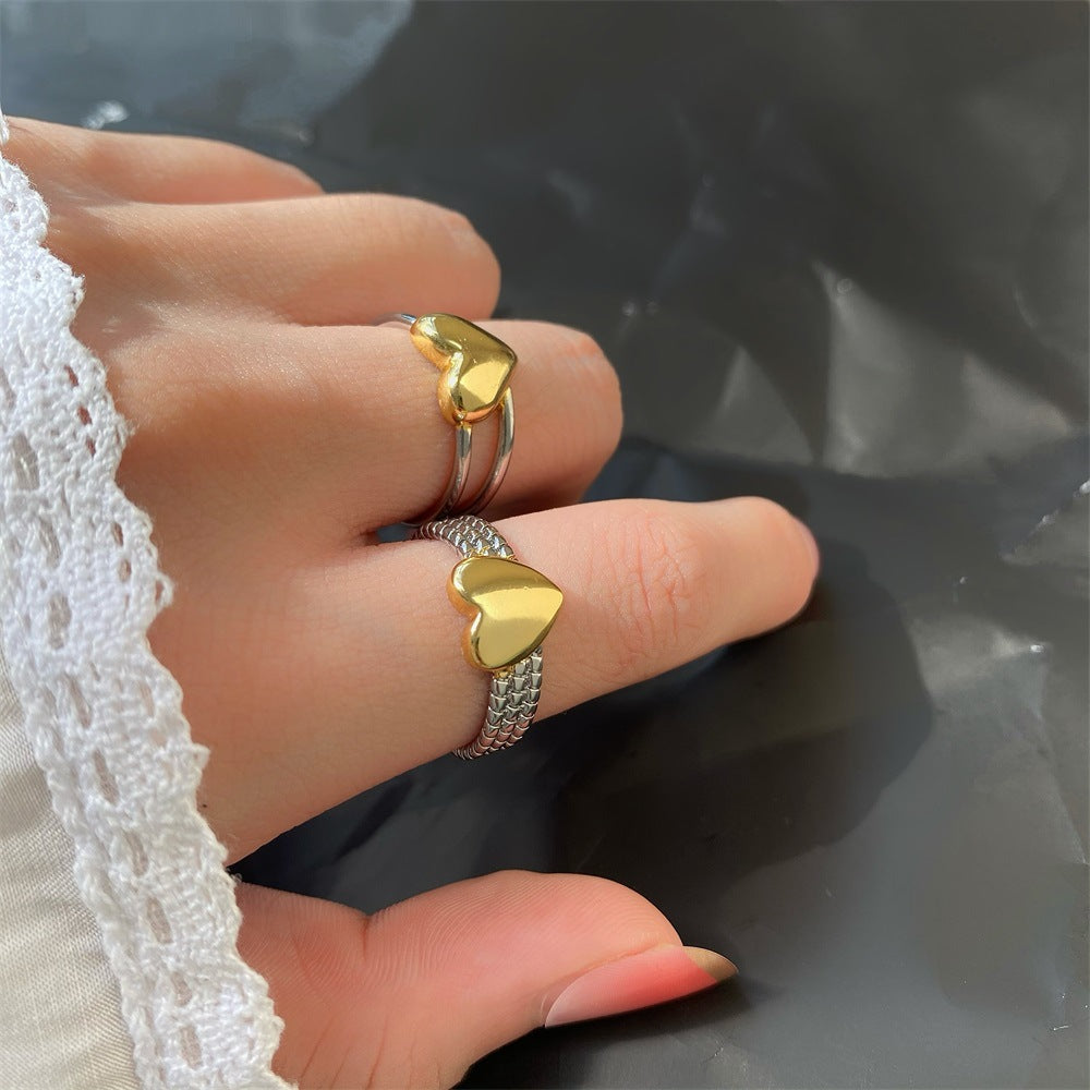 Wholesale Gold and Silver Color Matching Love Chain Opening Adjustable Copper Ring