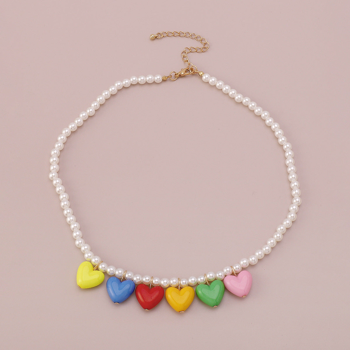 Wholesale Rainbow Pearl Resin Love Sweet Cool Necklace
