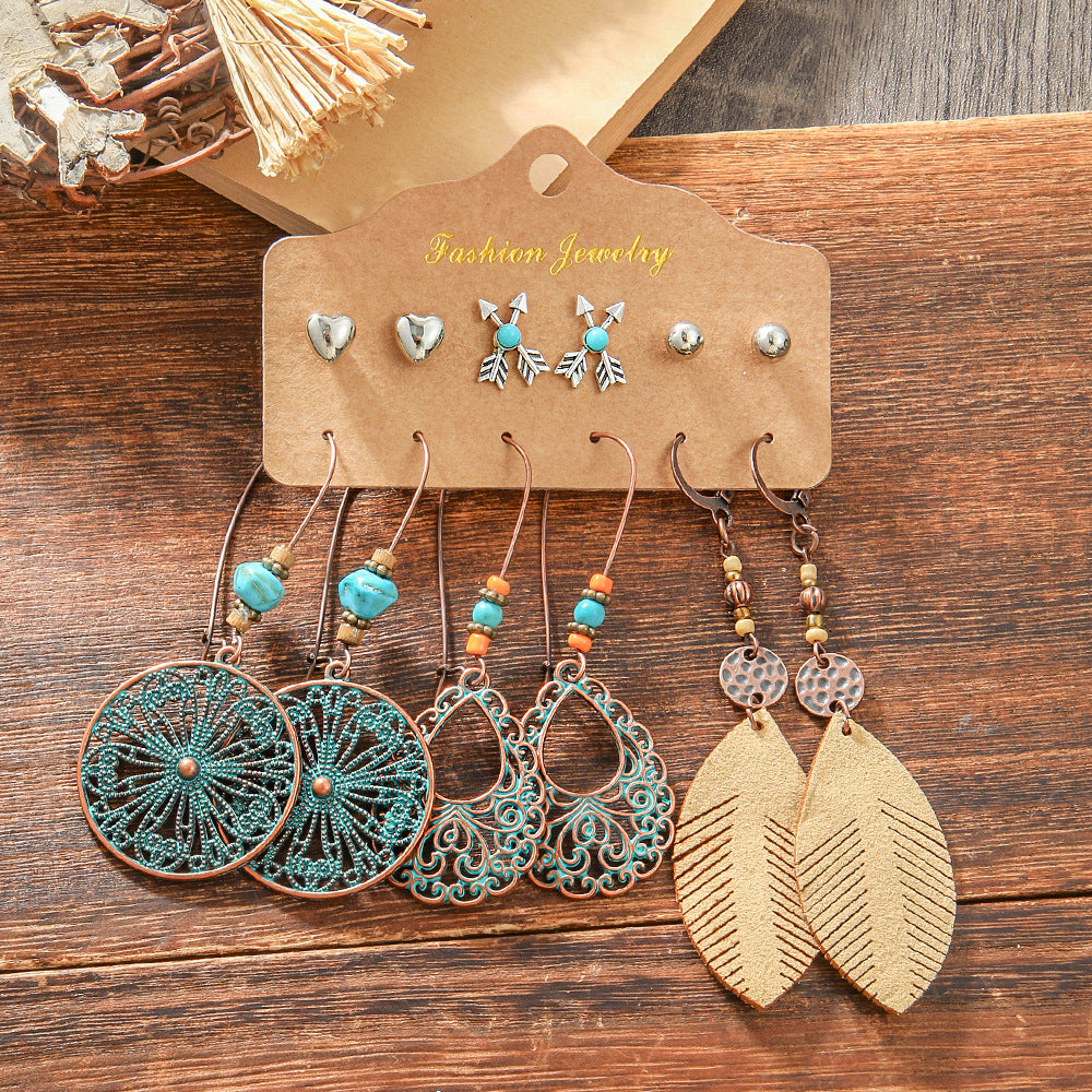 Wholesale Trendy Bohemian Retro Earring Set Silver Tone Turquoise Zinc Alloy With Ethnic Bird Motif Fashion Accessory For Gift And Resale