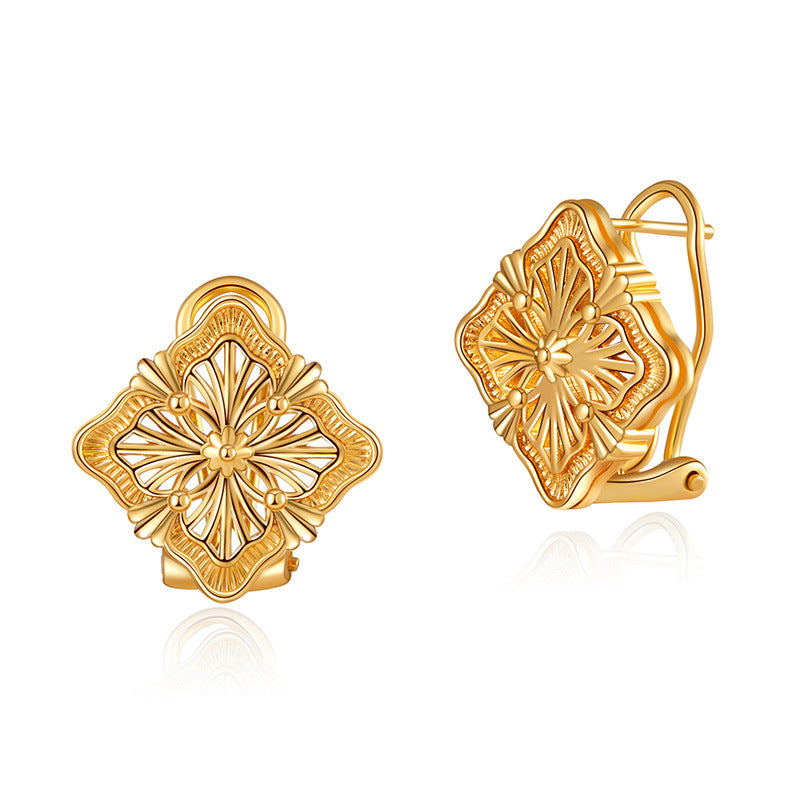 Wholesale Engraved Lace Vintage Square Gold Plated Earrings