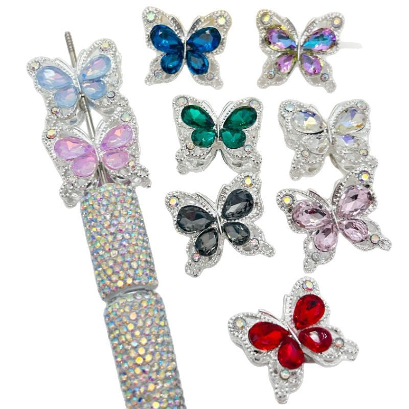 Wholesale 20pcs Heavy-duty alloy diamond double-sided crystal butterfly straight hole 3D Crystal Beads