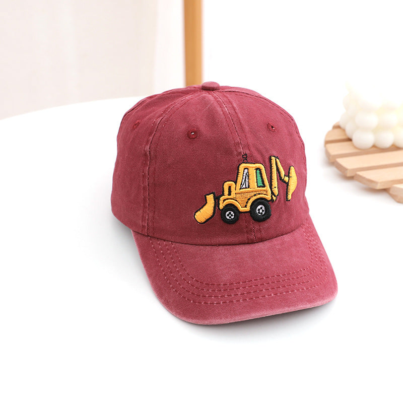 Wholesale Kids Washed Fabric Excavator Embroidery Baseball Cap