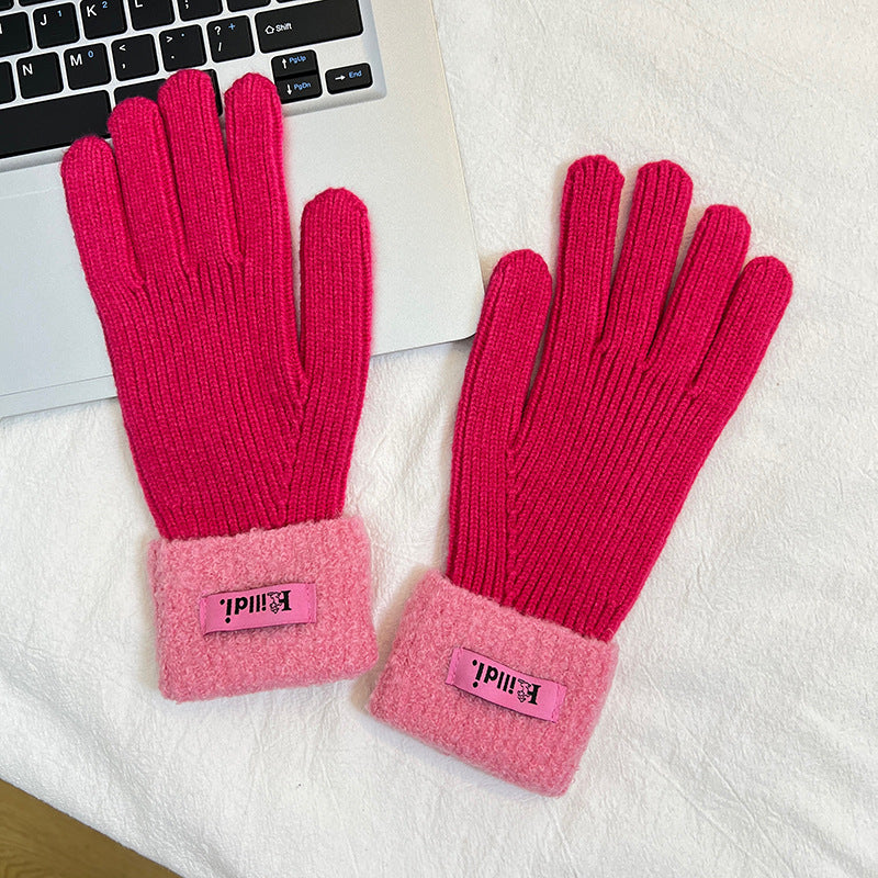 Wholesale Winter Thickened Warm Lambswool Knitted Splicing Gloves